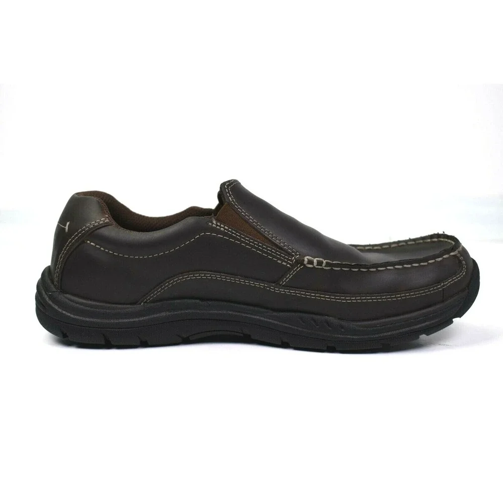 Skechers Mens Memory‎ Relaxed Fit Brown Leather Casual Loafers Size 8 - 64348